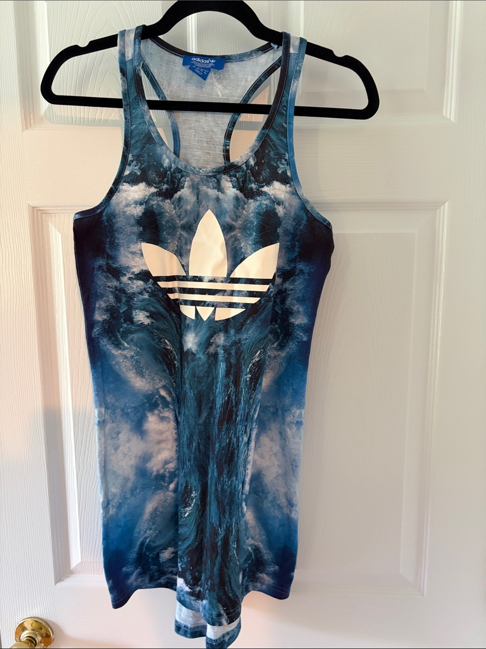adidas Blue and White Wave Graphic Racerback Dress